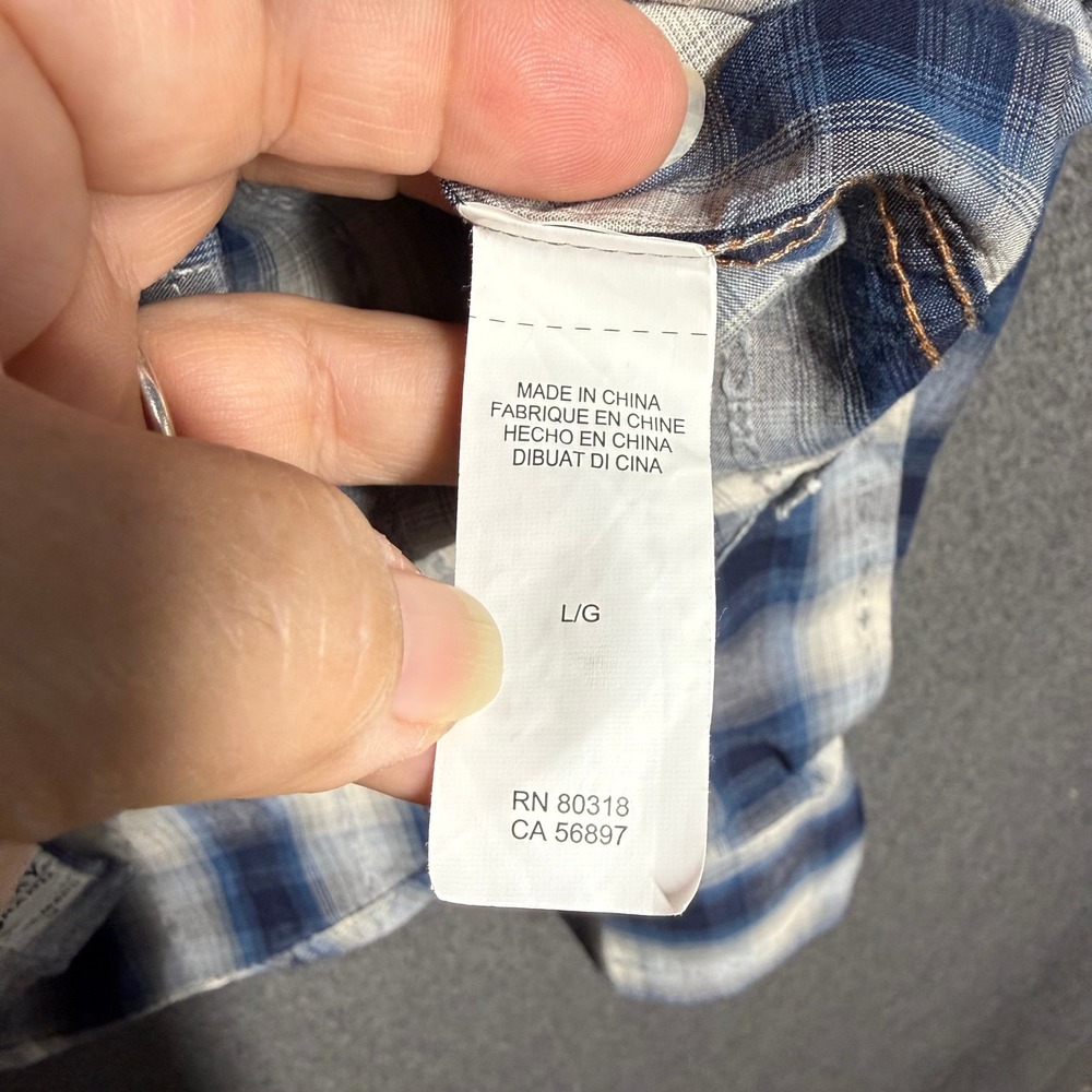 Lucky Brand Mens Pearl Snap Blue White Plaid Western Button Shirt Classic Fit L - Picture 7 of 10